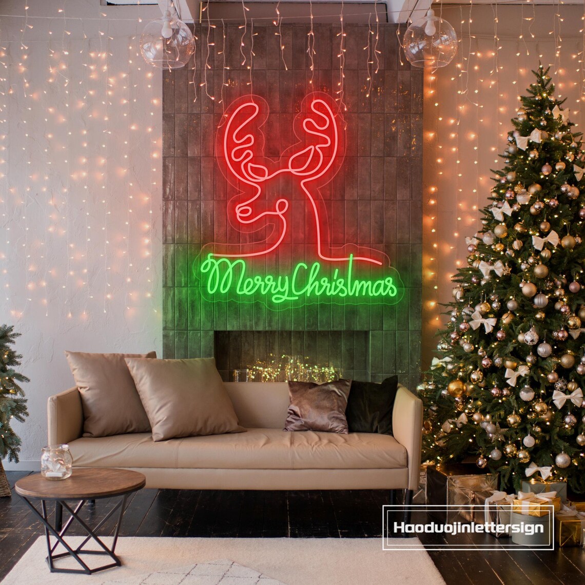 Elk Head Merry Christmas Neon Sign