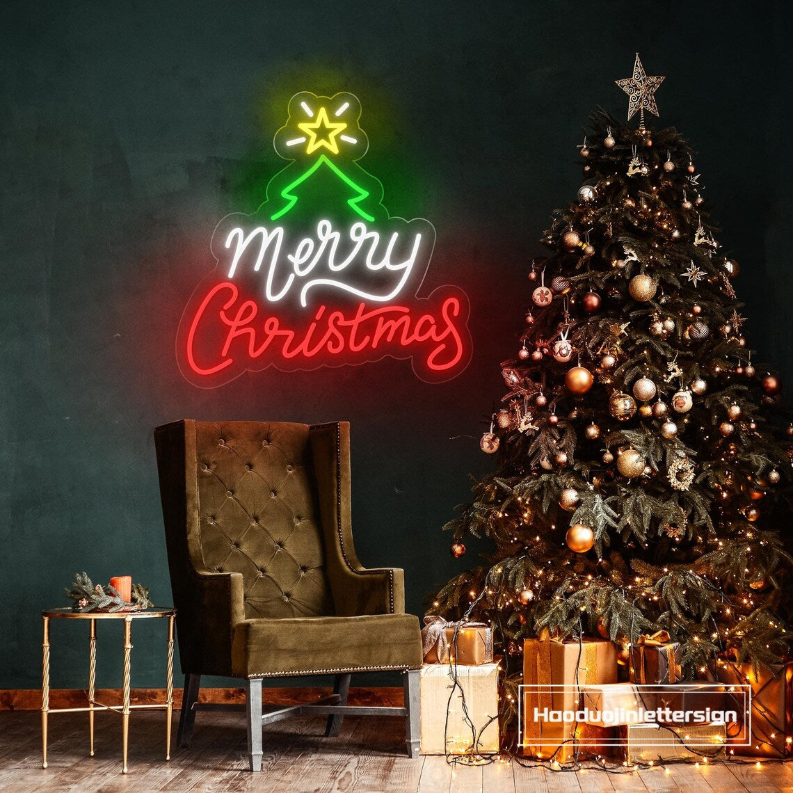 Merry Christmas Tree Star Neon Sign