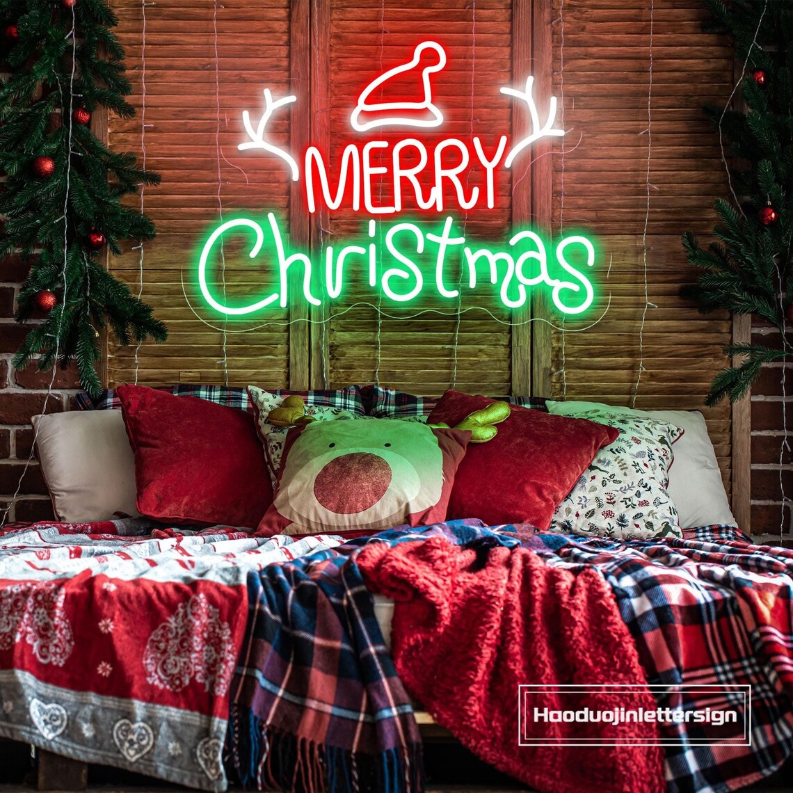 Reindeer Antlers Merry Christmas Neon Sign
