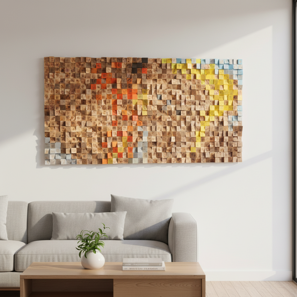 AMAZING SCULPTURE WOOD MOSAIC WALL DECOR