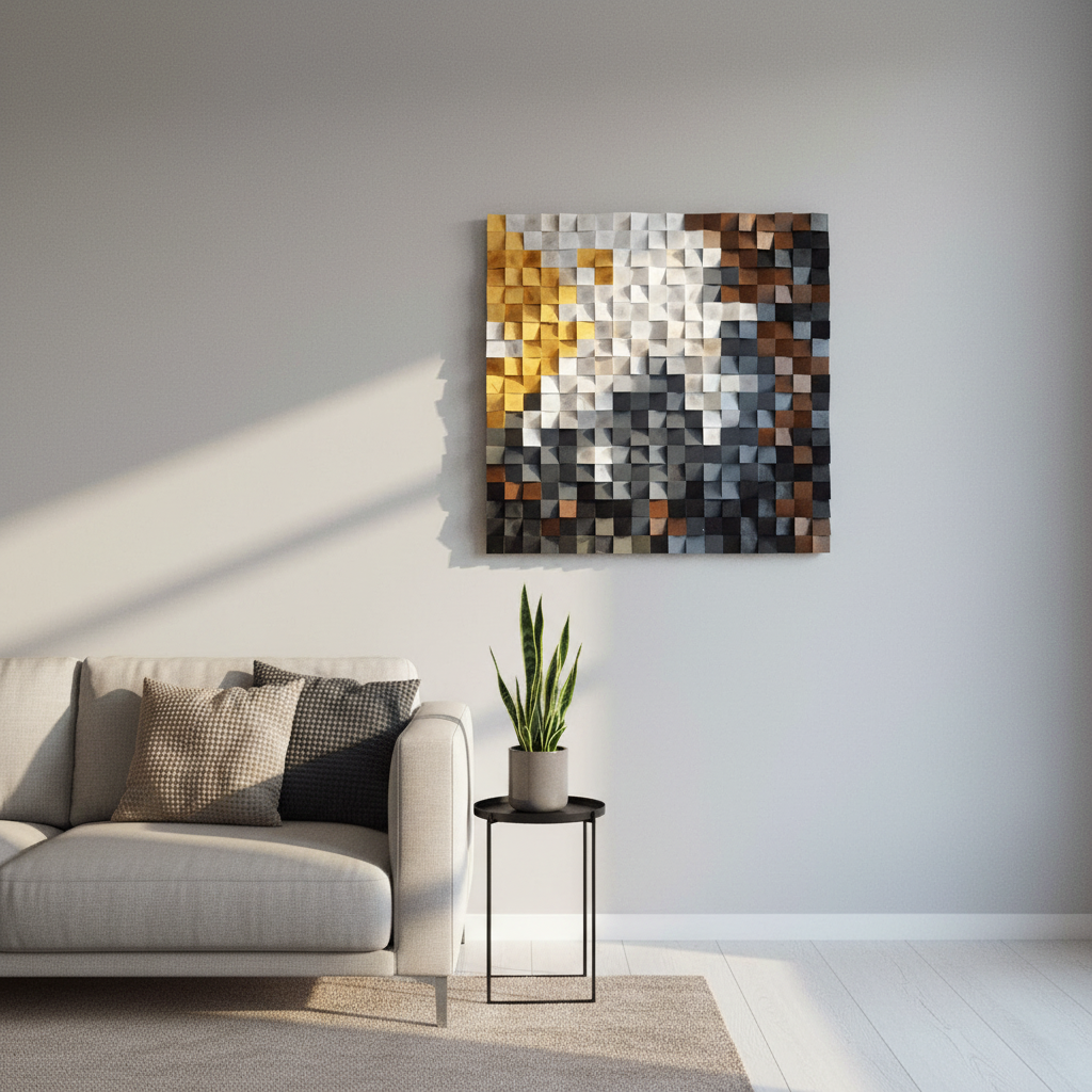 SIZZLING SNOWY MOUNTAIN WOOD MOSAIC WALL DECOR