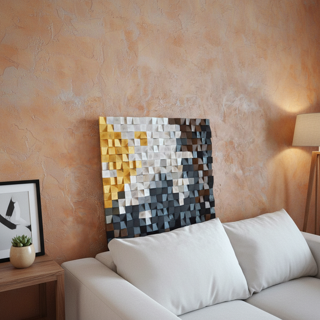 SIZZLING SNOWY MOUNTAIN WOOD MOSAIC WALL DECOR