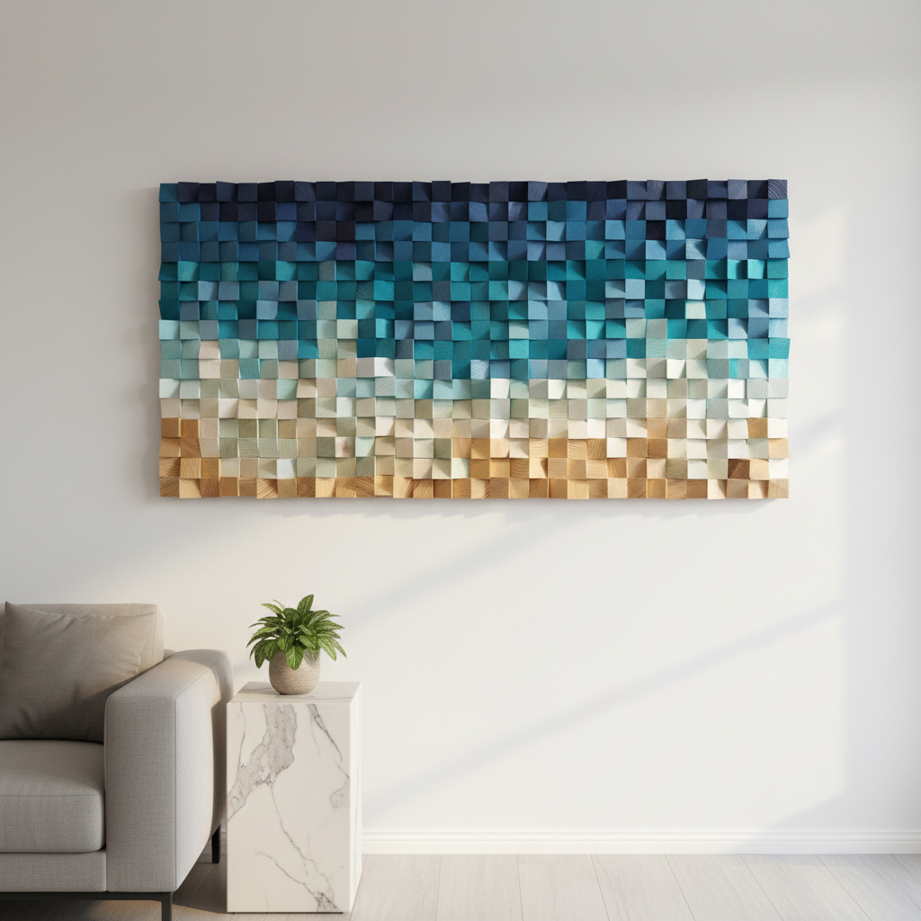 WONDERFUL BEACH WOOD MOSAIC WALL DECOR