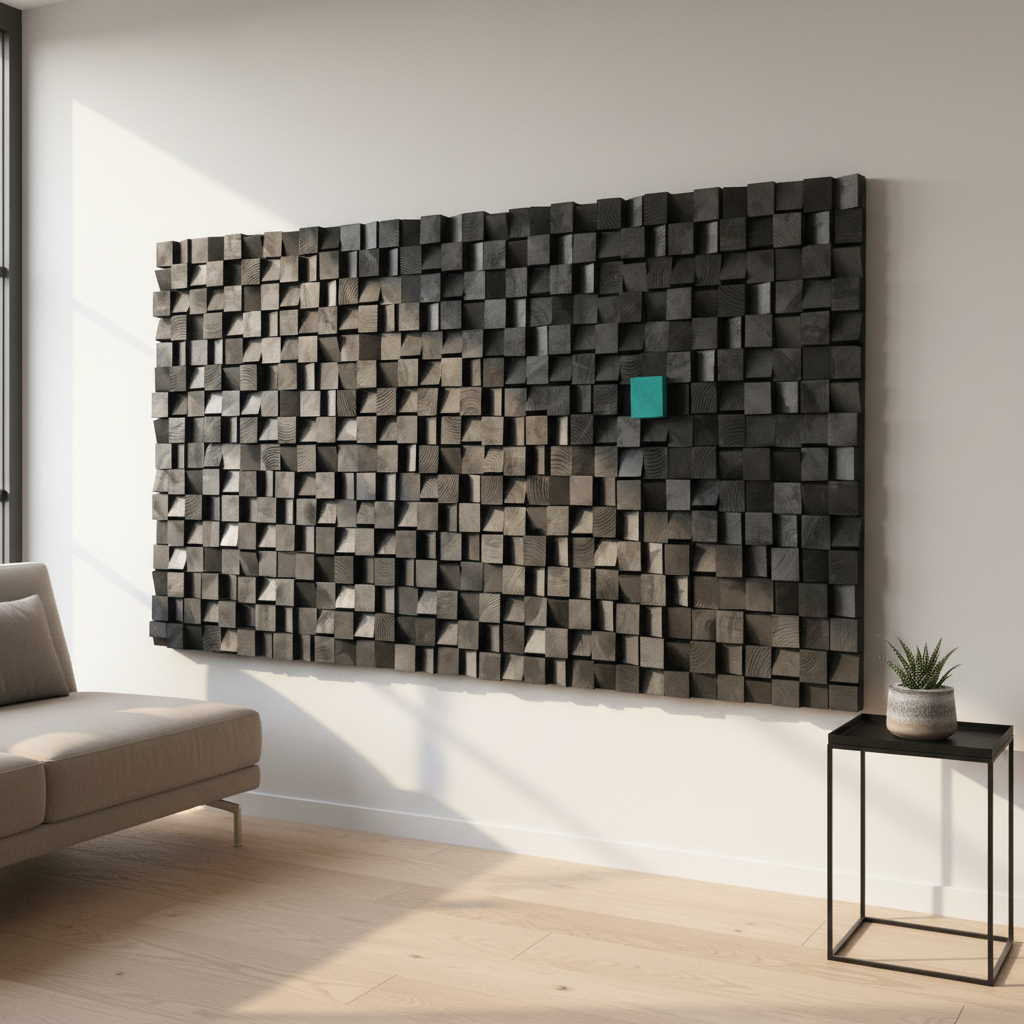 AMAZING TOTAL BLACK WOOD MOSAIC WALL DECOR