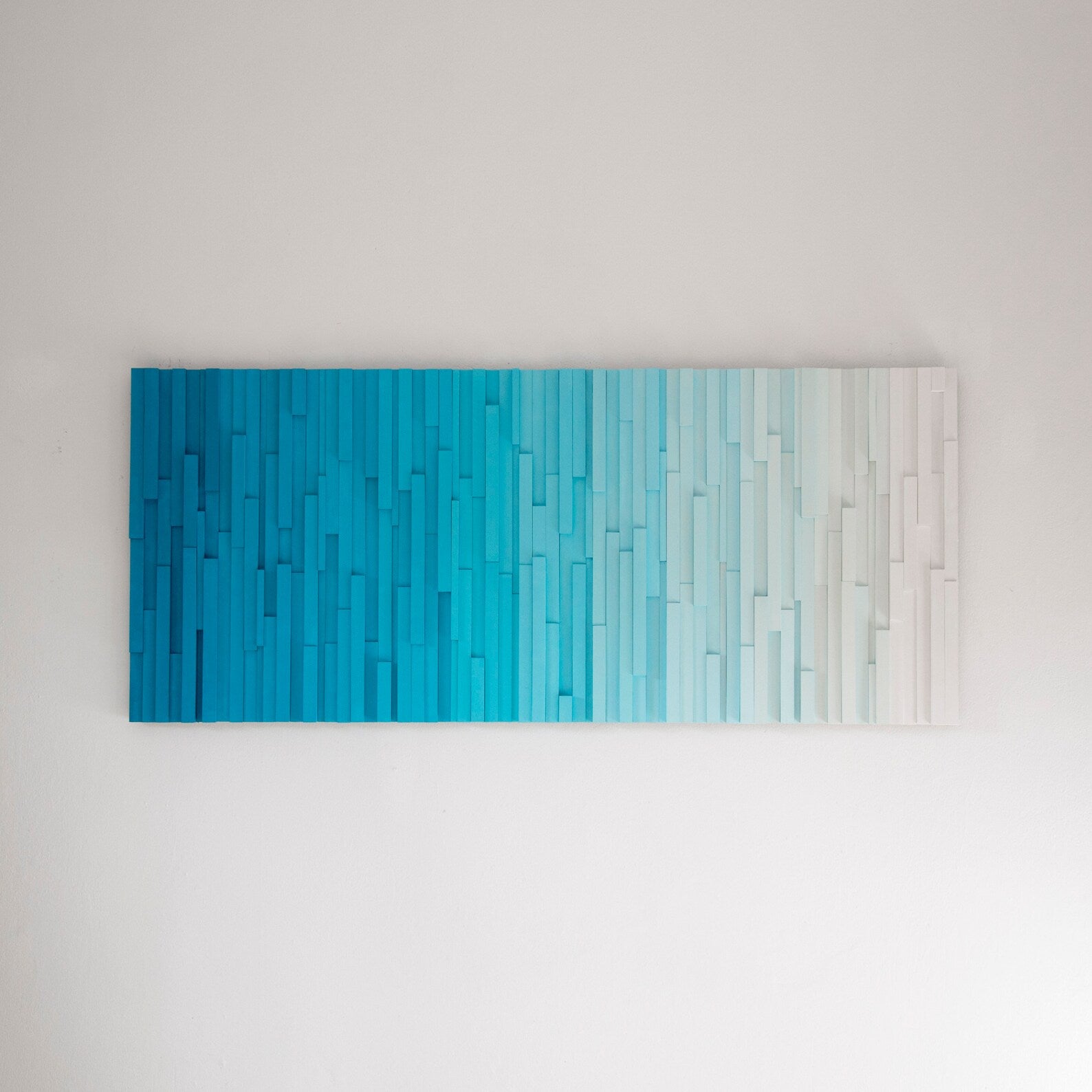 Shades Of Sky Blue And White Plank Wood Mosaic Wall Decor