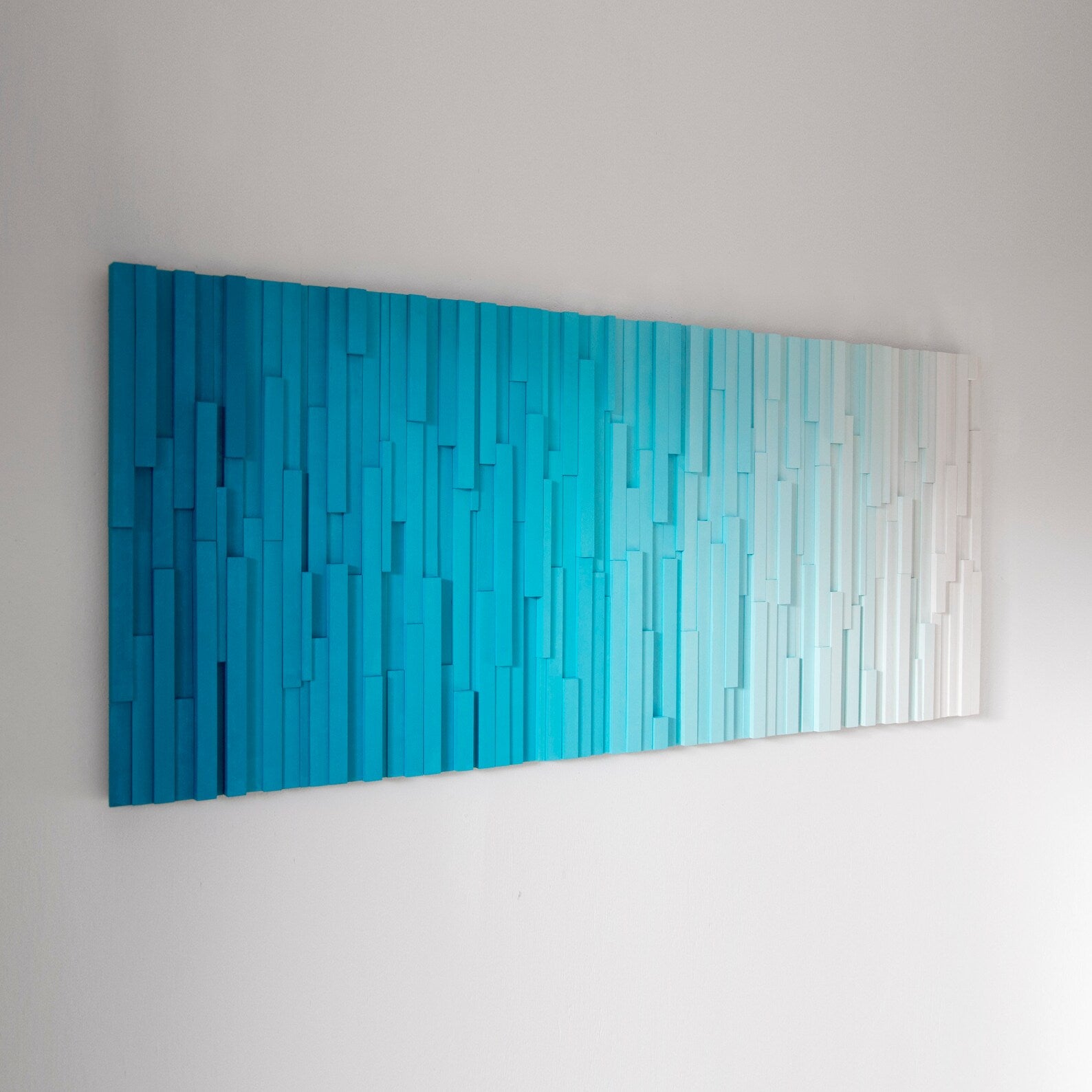 Shades Of Sky Blue And White Plank Wood Mosaic Wall Decor