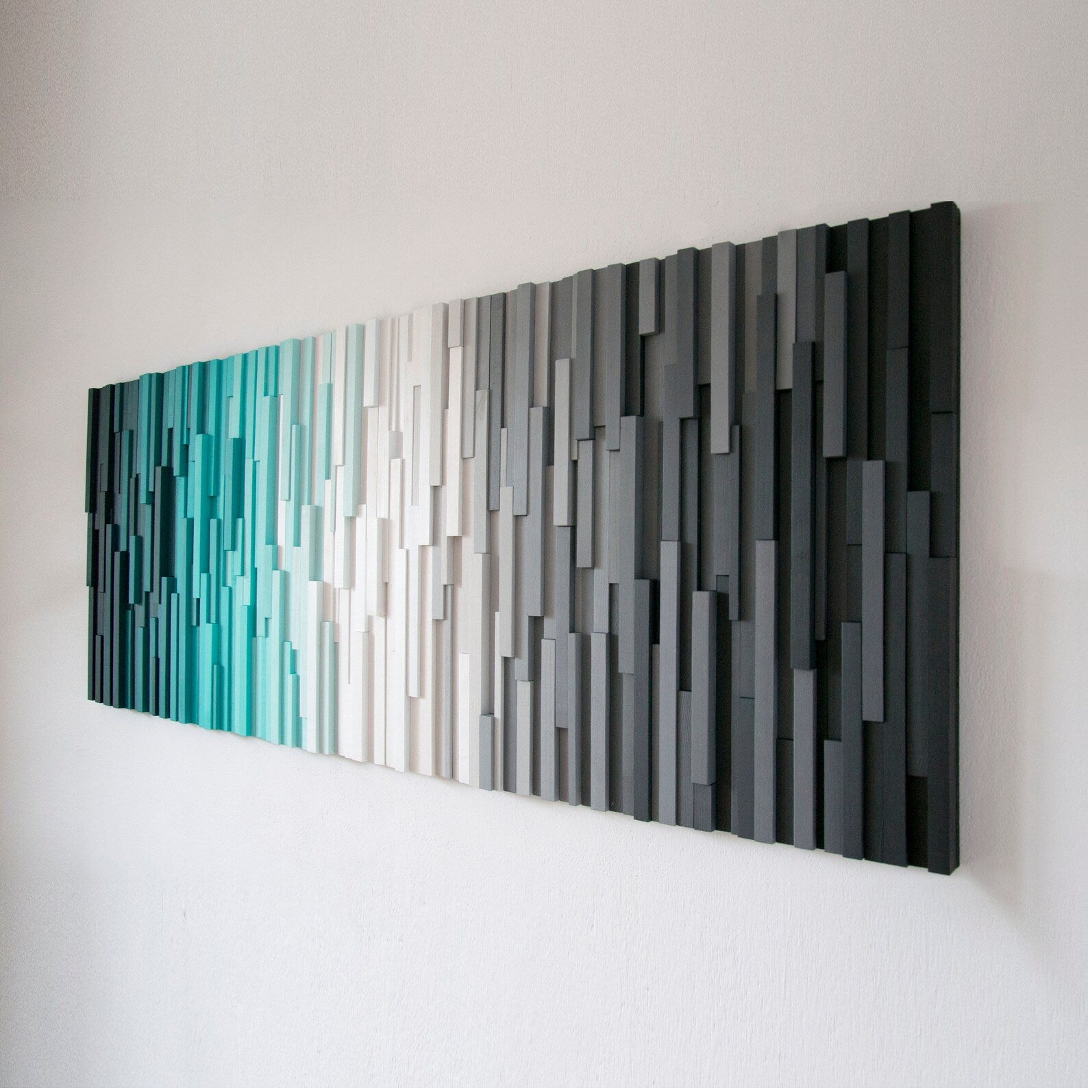 Amazing Shades Of Grey And Blue Plank Wood Mosaic Wall Decor