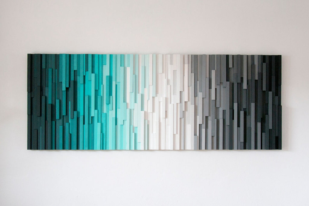 Amazing Shades Of Grey And Blue Plank Wood Mosaic Wall Decor
