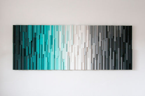 Amazing Shades Of Grey And Blue Plank Wood Mosaic Wall Decor