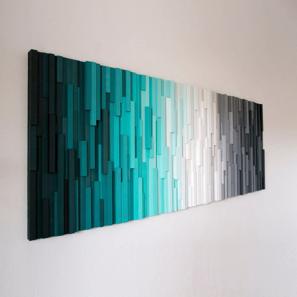 Amazing Shades Of Grey And Blue Plank Wood Mosaic Wall Decor