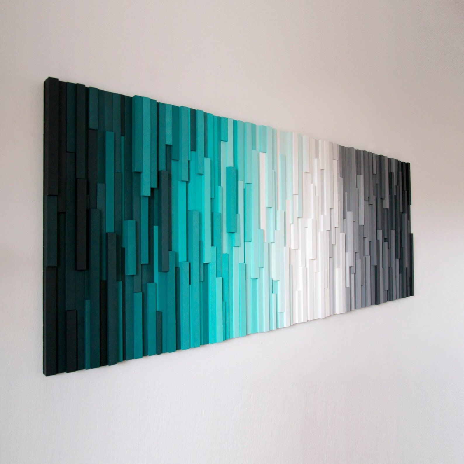Amazing Shades Of Grey And Blue Plank Wood Mosaic Wall Decor