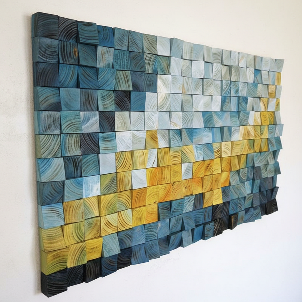 WONDERFUL YELLOW SEA DRAGON WOOD MOSAIC WALL DECOR