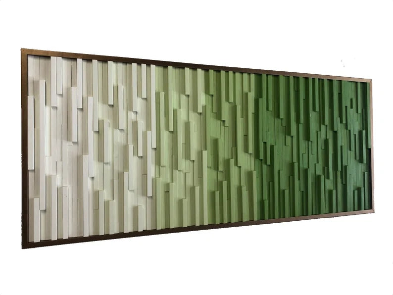 Modern Forest Ombre Wall Art Plank Wood Mosaic Wall Decor