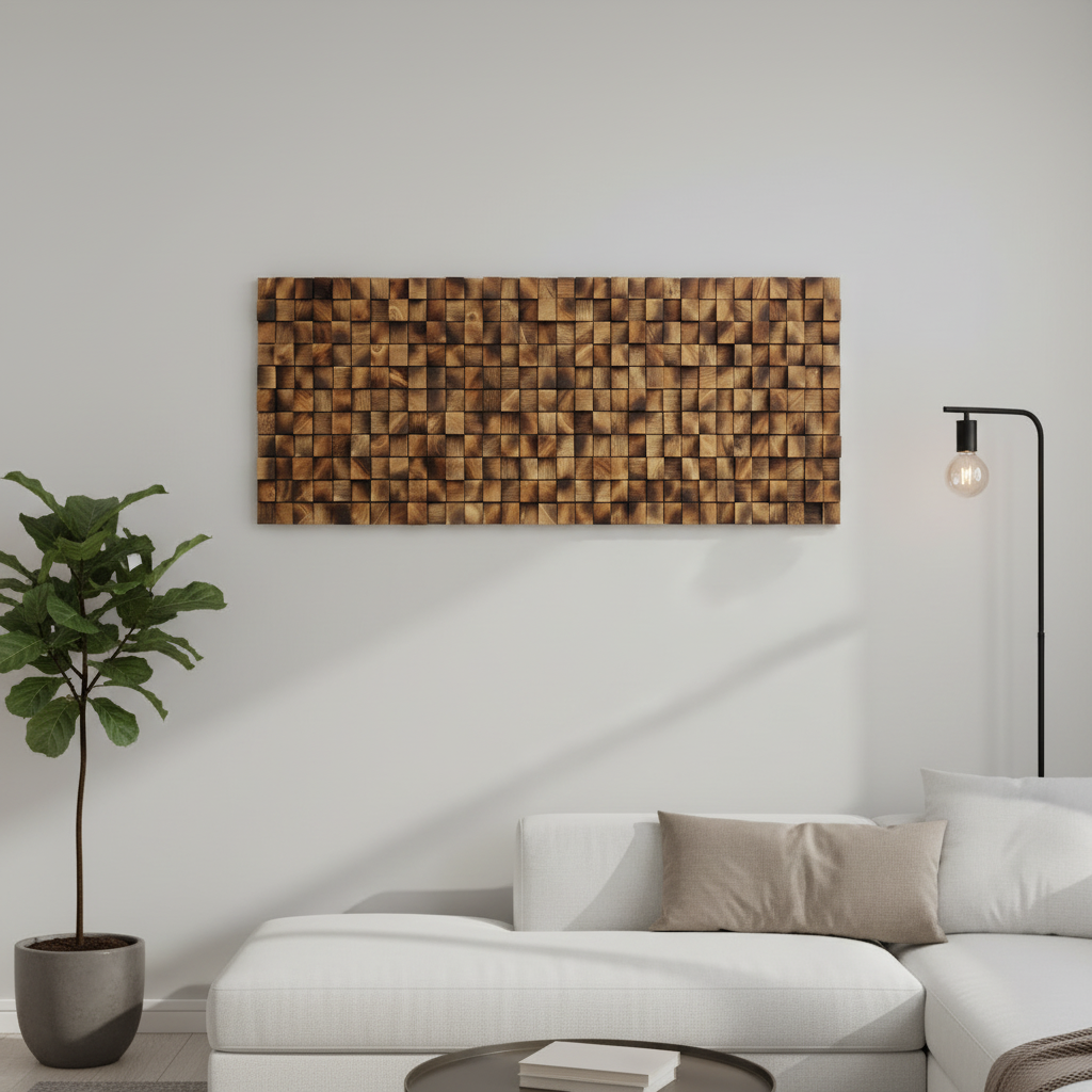 VINTAGE BURNT WOOD MOSAIC WALL DECOR