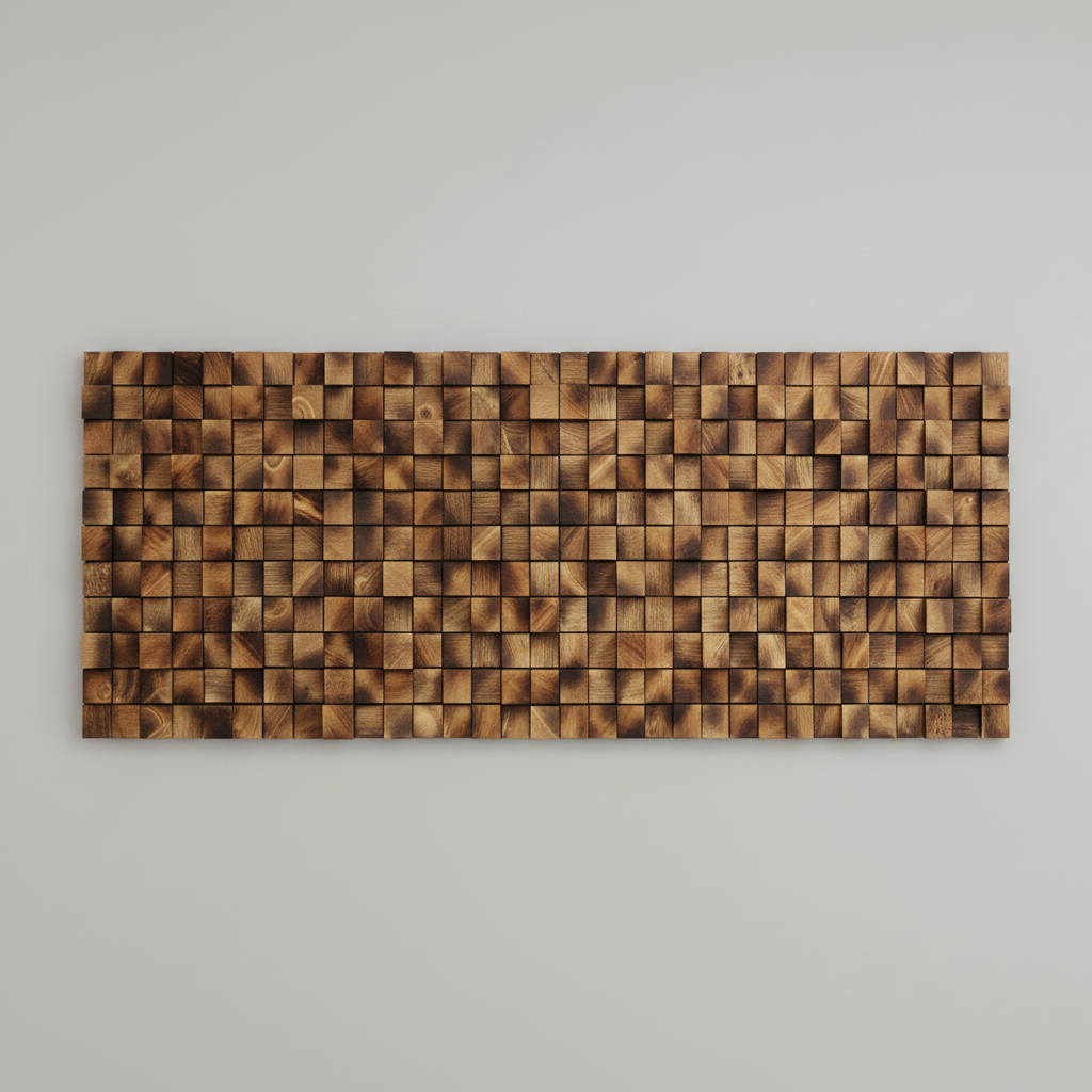 VINTAGE BURNT WOOD MOSAIC WALL DECOR
