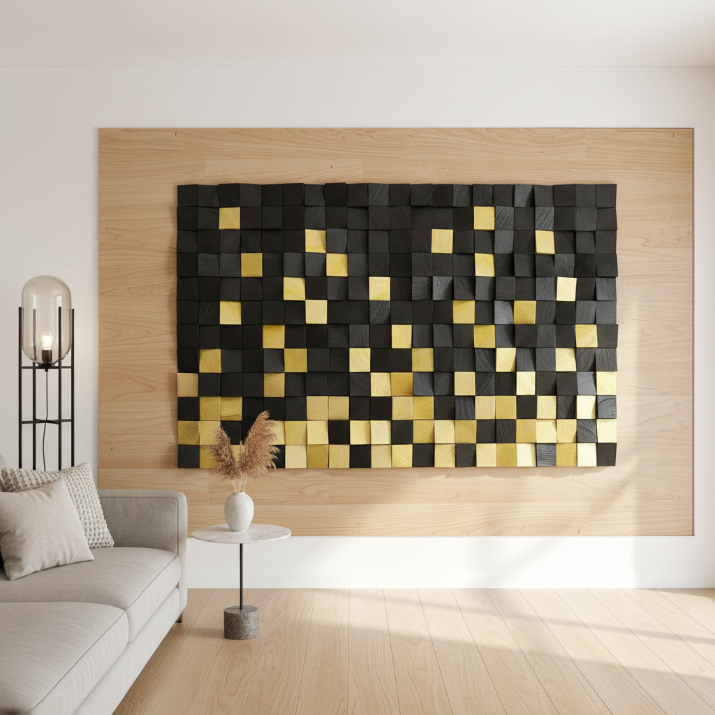 THE GOLD & BLACK WOOD MOSAIC WALL DECOR