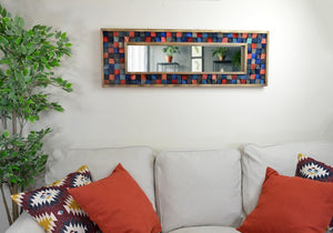 Blue and Red Handcrafted Reclaimed Mosaic Mirror  Wall Decor