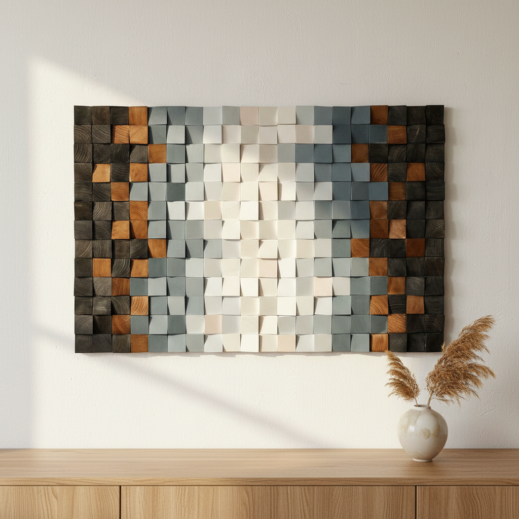 BEAUTIFUL RUSTIC WOOD MOSAIC WALL DECOR
