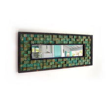 Load image into Gallery viewer, Turquoise Shou Sugi Ban Mirror Mosaic Wall Decor
