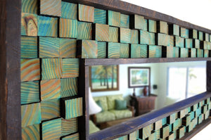 Turquoise Shou Sugi Ban Mirror Mosaic Wall Decor