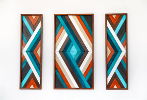 Eye Catching Modern Geometric Wood Mosaic Boho Art Set Of 3