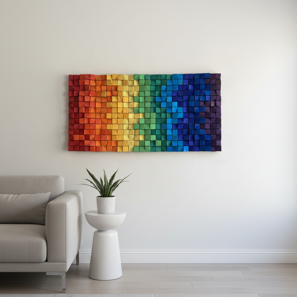 Rainbow wood wall Art Wood Mosaic Wall Decor