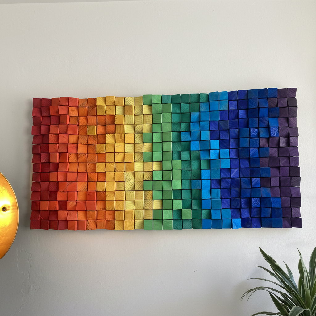 Rainbow wood wall Art Wood Mosaic Wall Decor