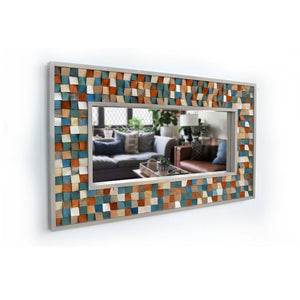 Sage Green, Blue and Beige Reclaimed Wood Mirror Wall Decor