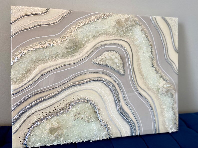 Beige And Silver Abstract Resin Wall Art Painting