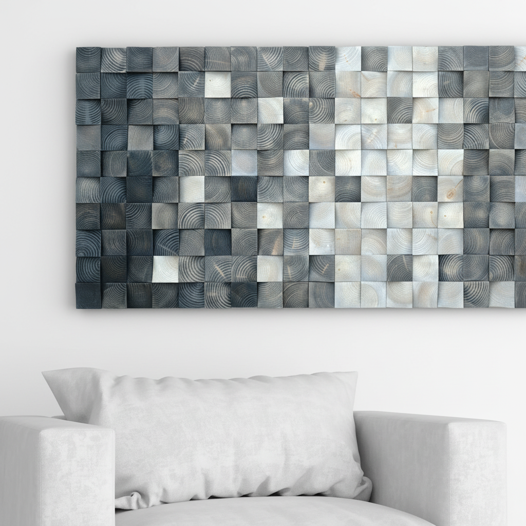 3D Block Wood Mosaic Wall Decor