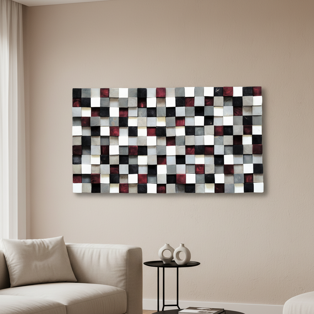 Hand Painted Pine Squares Wood Mosaic Wall Decor
