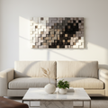 Modern Black White Silver Wood Mosaic Wall Decor