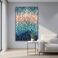 Shades Of Teal Blue And Coral Pink Wood Mosaic Wall Decor