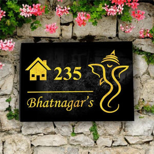 Stylish Lord Ganesha Home Door Name Plate With Led Light