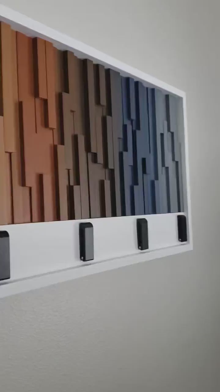 Gradient Groove Wall Hook Rack Plank Wood Mosaic Wall Decor