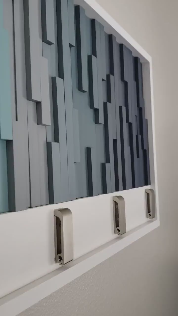 Aqua Gradient Wall Hook Rack Plank Wood Mosaic Wall Decor