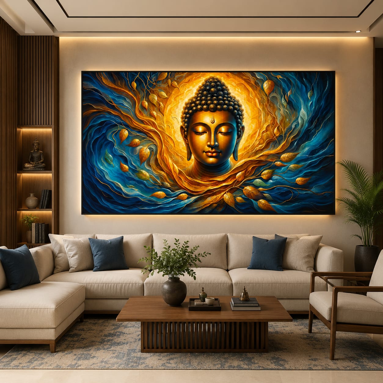 Golden Serenity Buddha Crystal Painting With LED