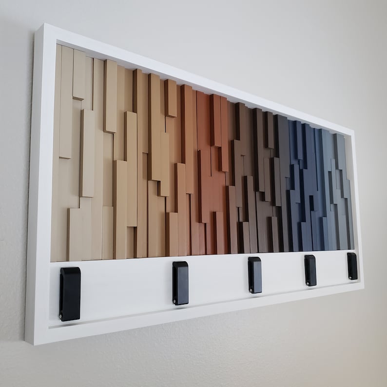 Gradient Groove Wall Hook Rack Plank Wood Mosaic Wall Decor