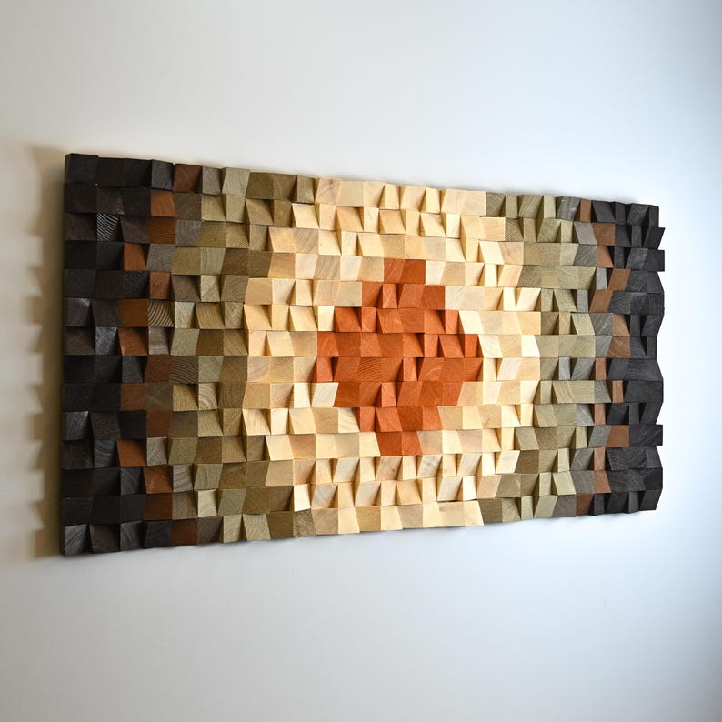 Sound Absorbing Art for Living Room Wood Mosaic Wall Decor