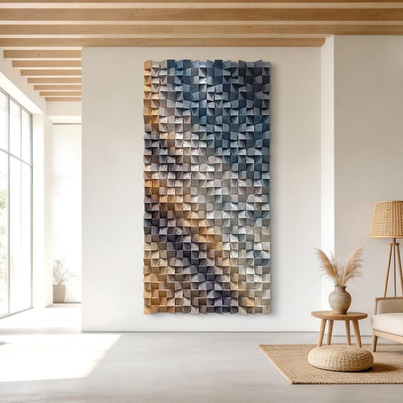 Monochrome Facets Wood Mosaic Wall Decor