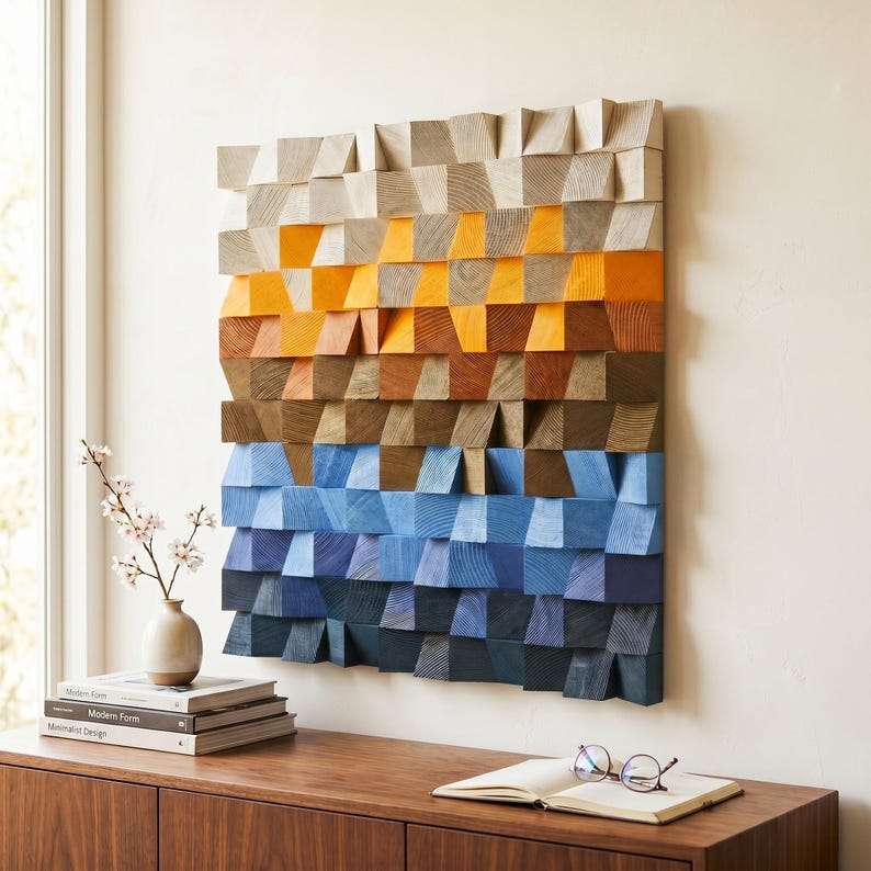Square Acoustic Sound Diffuser Wood Mosaic Wall Decor
