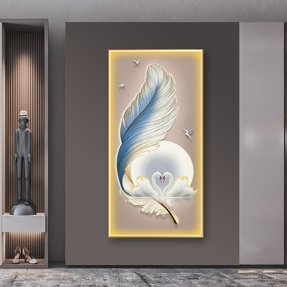 Enchanting White Swan Crystal Painting With LED