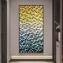 Load image into Gallery viewer, Blue and Yellow Ombre Art Geometric Wood Mosaic Wall Decor
