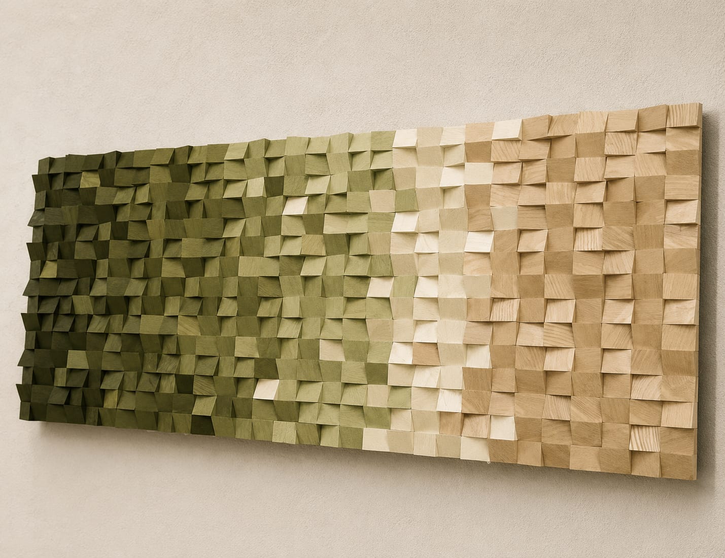 Shades Of Olive and Beige Wood Mosaic Wall Decor