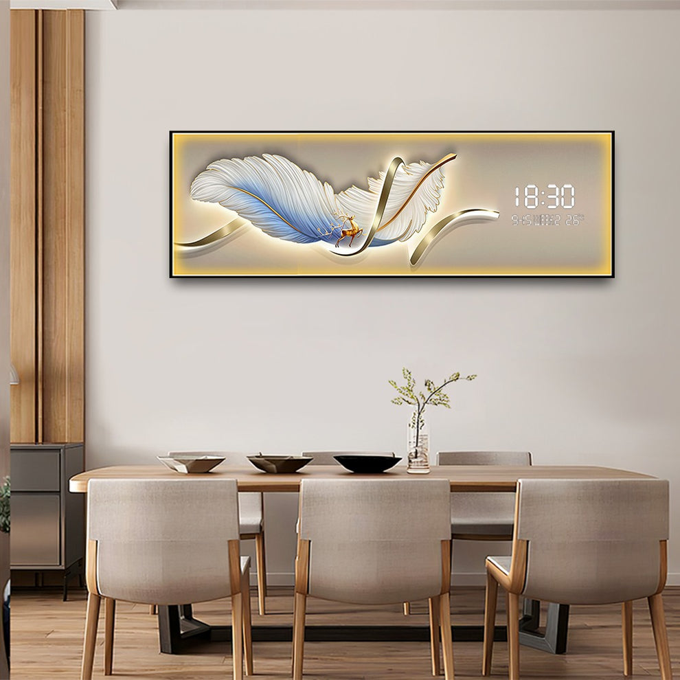 Feather Touch Crystal Painting With Digital Clock And Led