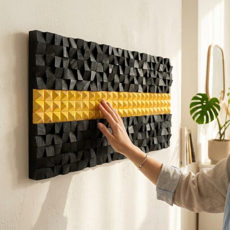 Obsidian Gold Wood Mosaic Wall Decor