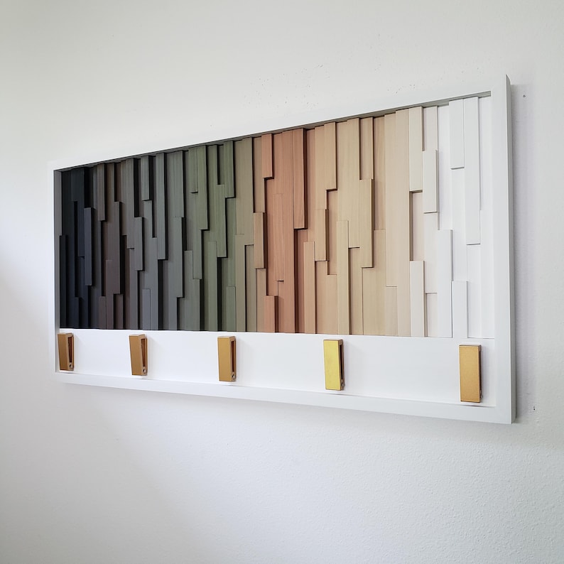 Nordic Spectrum Wall Hook Rack Plank Wood Mosaic Wall Decor