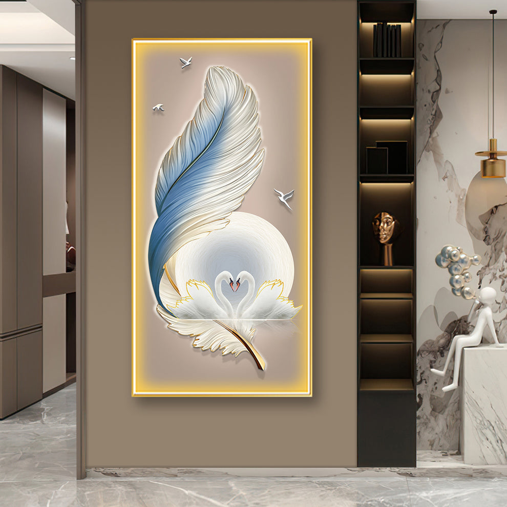 Enchanting White Swan Crystal Painting With LED