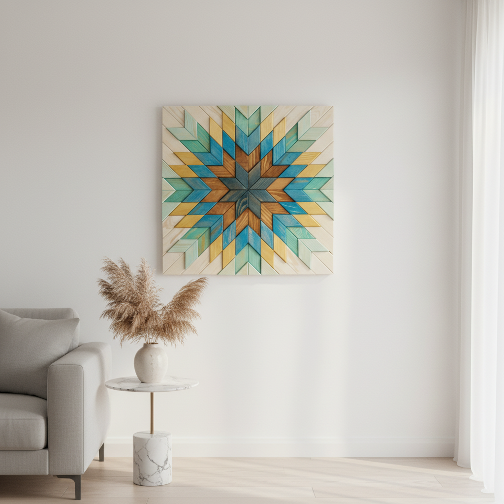 Handmade Wood Star Mosaic Boho Art
