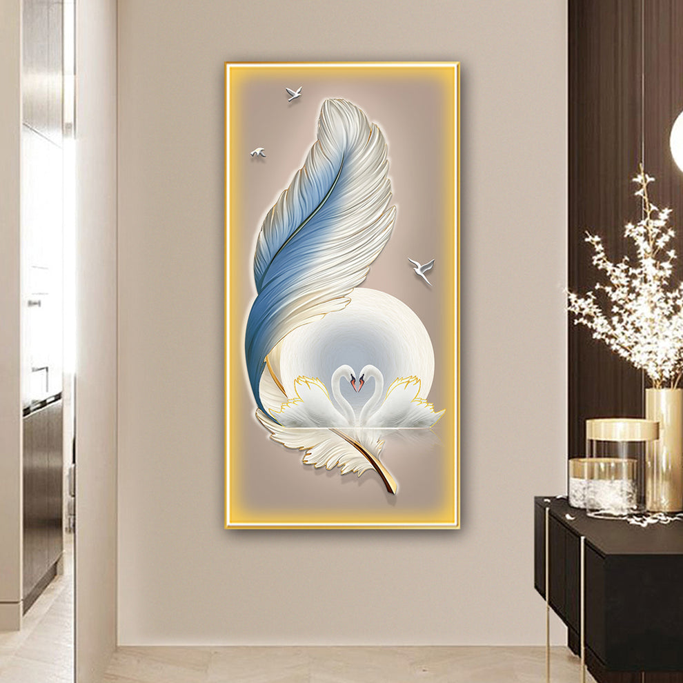 Enchanting White Swan Crystal Painting With LED
